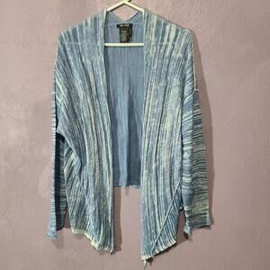 Women's Nic & Zoe Demin Blue Hi Lo Handkerchief Open Knit‎ Boho Cardigan XL